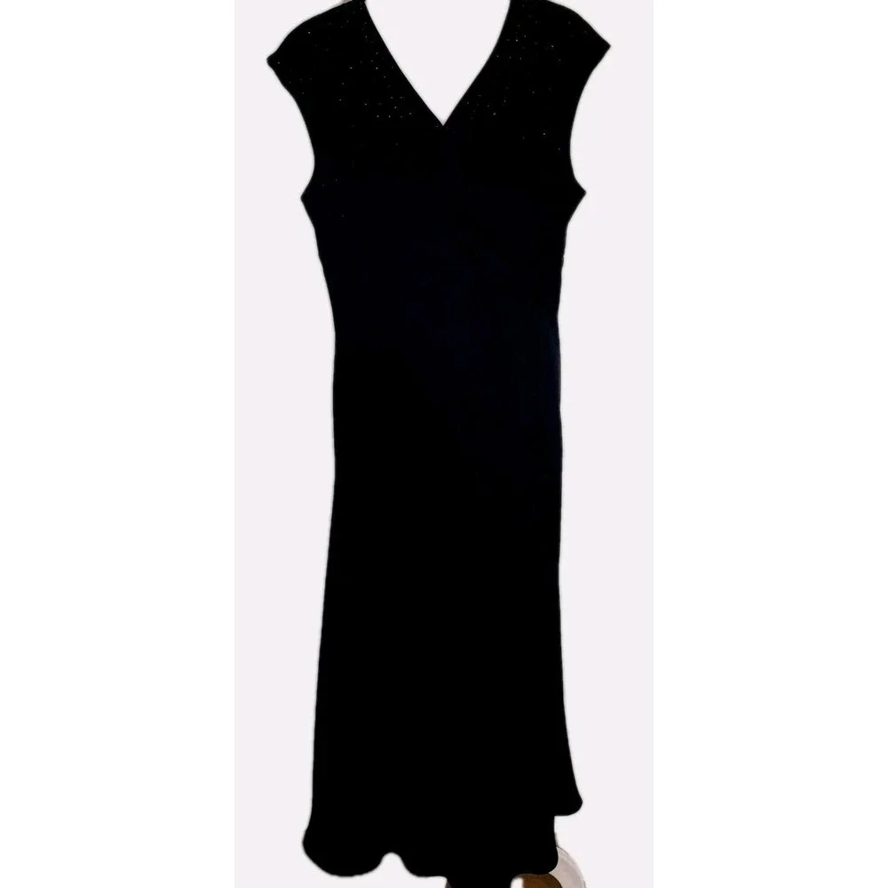 VTG Bob Mackie‎ Studio Black Beaded Formal Evening Dress Lined Petite 12P